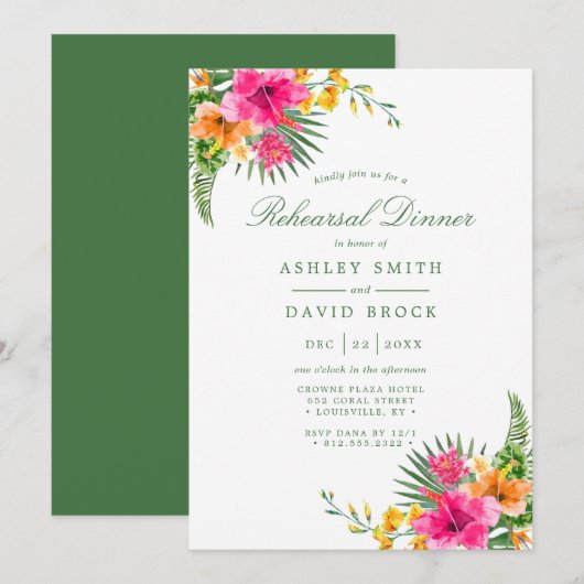 Invitation Hibiscus tropicaux Dîner de répétition des palmier (Devant / Derrière)