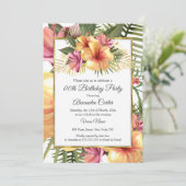 Invitation Hibiscus tropicaux Floral Jaune Or Rose Anniversai (Debout devant)
