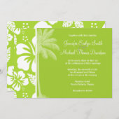 Invitation Hibiscus tropicaux vert Citron; Palme d'été (Devant / Derrière)