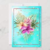 Invitation Hibiscus Turquoise bleu violet rose fête d'anniver (Dos)