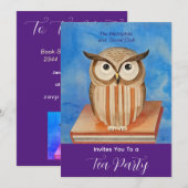 Invitation hibou avec livres -invitation à la fête du thé (Devant / Derrière)