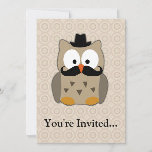 Invitation Hibou avec Moustache et Casquette