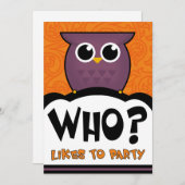 Invitation Hibou de bande dessinée d'invitations de partie de (Devant / Derrière)