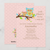 Invitation Hibou qui a un bébé fille bébéInvitation douche (Devant / Derrière)