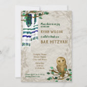Invitation Hibou, Tallit de prière, Green Bar Mitzvah Invitat (Devant)