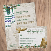 Invitation Hibou, Tallit de prière, Green Bar Mitzvah Invitat