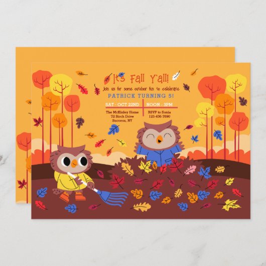 Invitation Hiboux d'automne (Devant / Derrière)