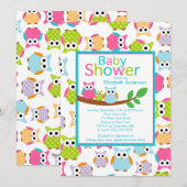 Invitation Hiboux de maman et de papa avec le baby shower de (Devant / Derrière)