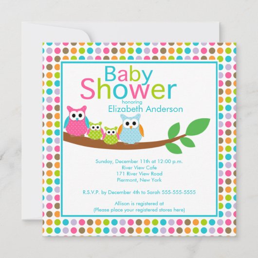 Invitation Hiboux de maman et de papa avec le baby shower de (Devant)