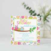 Invitation Hiboux de maman et de papa avec le baby shower de (Debout devant)