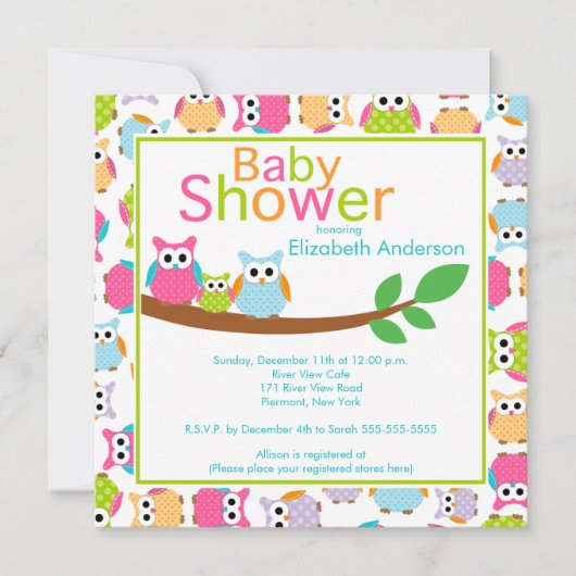 Invitation Hiboux de maman et de papa avec le baby shower de (Devant)