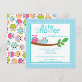 Invitation Hiboux de maman et de papa avec le baby shower de (Devant / Derrière)