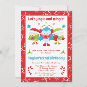 Invitation Hiboux de Noël et fête pour les enfants à l'annive