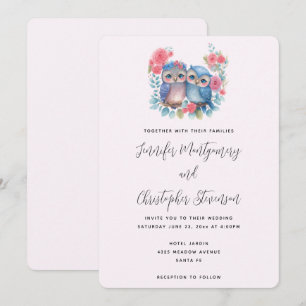Invitation Hiboux en amour assis sur une branche d'arbre Mari