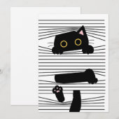 Invitation Hidden Black Cat Cute Funny Minimalist Animal Love (Devant / Derrière)