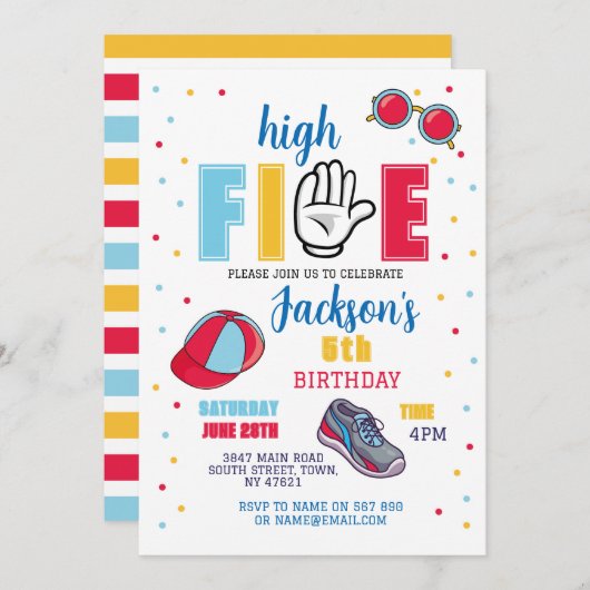 Invitation High Five Birthday Lunettes de soleil 5th Summer B (Devant / Derrière)
