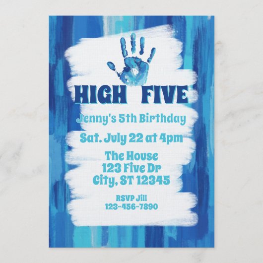 Invitation High Five, Blue Painted 5th Birthday (Devant)