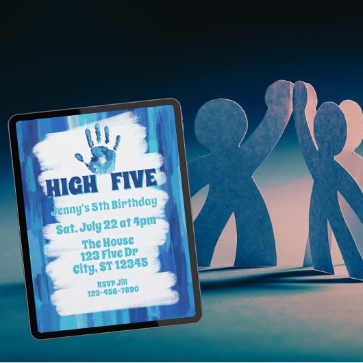 Invitation High Five, Blue Painted 5th Birthday