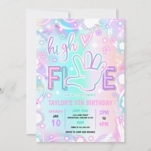 Invitation High Five Pastel Neon Glow 5e fête d'anniversaire (Devant)