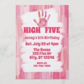 Invitation High Five, Pink Painted 5th Birthday (Devant)