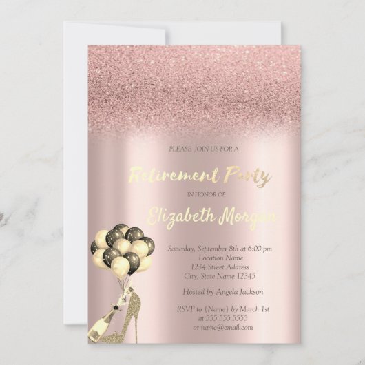 Invitation High Heel Rose Gold Parties scintillant Bokeh Retr (Devant)