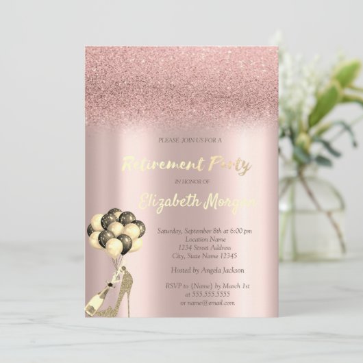 Invitation High Heel Rose Gold Parties scintillant Bokeh Retr (Debout devant)