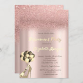 Invitation High Heel Rose Gold Parties scintillant Bokeh Retr (Devant / Derrière)
