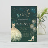 Invitation High Heels,Dress,Stars Green 60th Birthday  (Debout devant)