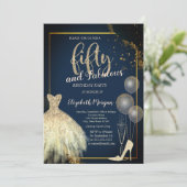 Invitation High Heels,Dress,Stars Navy Blue 50th Birthday (Debout devant)