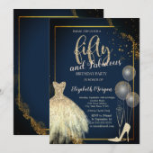 Invitation High Heels,Dress,Stars Navy Blue 50th Birthday (Devant / Derrière)