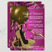 Invitation High Heures femmes Hot rose et or fête d'anniversa (Devant / Derrière)
