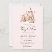 Invitation High Tea Pastel Fête des mariées d'or rose (Devant)