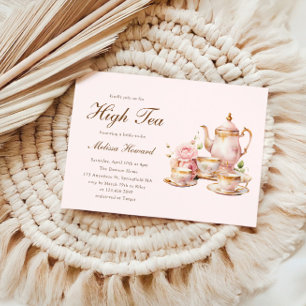 Invitation High Tea Pastel Fête des mariées d'or rose