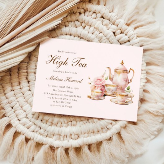 Invitation High Tea Pastel Fête des mariées d'or rose