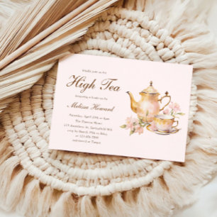 Invitation High Tea Pastel Fête des mariées d'or rose