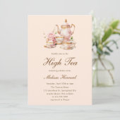 Invitation High Tea Pastel Orange Gold Bridal Shower (Debout devant)