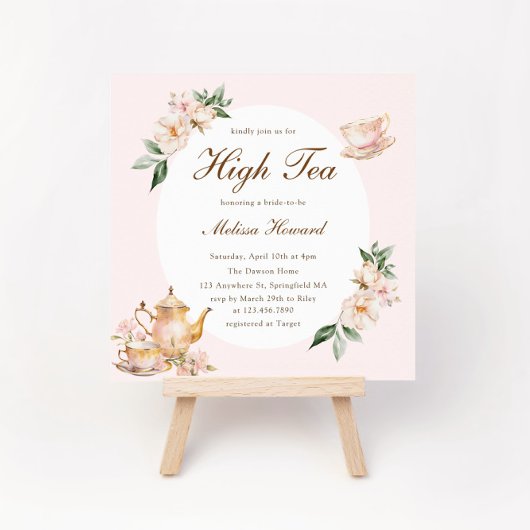 Invitation High Tea Pastel Pink Gold Bridal Shower