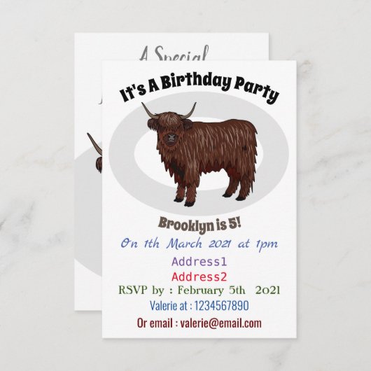 Invitation Highland cow (Devant / Derrière)