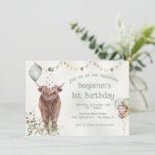 Invitation Highland Cow 1er anniversaire (Debout devant)
