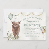 Invitation Highland Cow 1er anniversaire (Devant)
