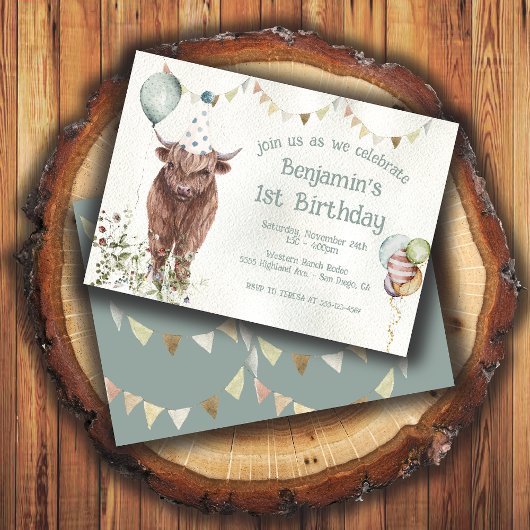 Invitation Highland Cow 1er anniversaire