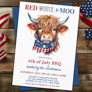 Invitation Highland Cow 4 juillet rouge blanc bleu bleu patri