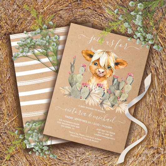 Invitation Highland Cow Baby shower Cactus