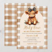 Invitation Highland Cow Baby Shower with Bow Gingham Floral (Devant / Derrière)