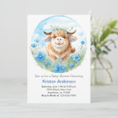 Invitation Highland Cow Blue Bash Boy Baby shower (Debout devant)