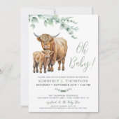 Invitation Highland Cow Boho Baby shower vert Sage (Devant)