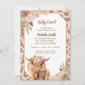 Invitation Highland Cow Boho Floral Baby shower Brown (Devant)