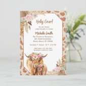 Invitation Highland Cow Boho Floral Baby shower Brown (Debout devant)