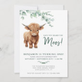 Invitation Highland Cow BohoGreen Farm Animal 1er anniversair (Devant)