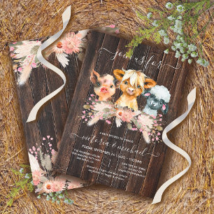 Invitation Highland Cow, Cochon, Agneau Baby Shower Fleur des